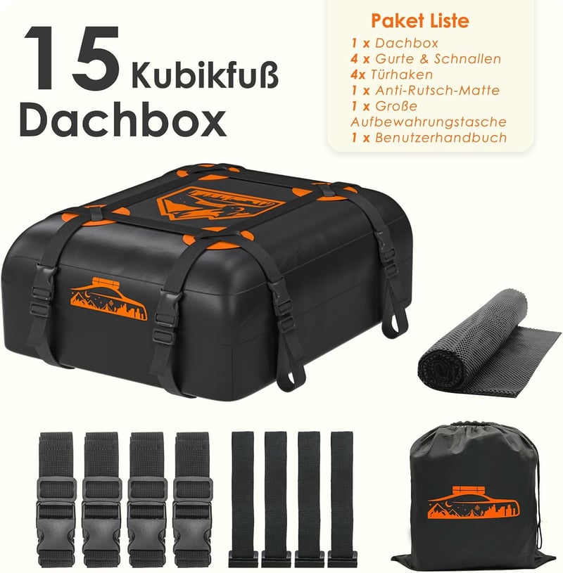 Rymopuey 425L összecsukható tetőbox vízálló autó tetőtáska 6 szíjjal - 425L-Arancia