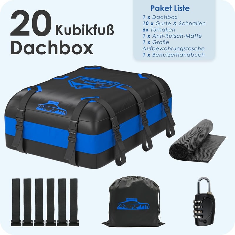 Rymopuey 566L összecsukható tetőbox kék, vízálló autó tetőtáska csúszásmentes alátéttel - 20 cubic blue