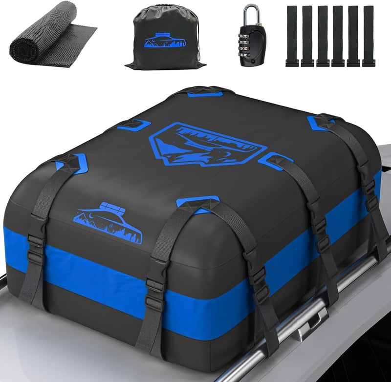 Rymopuey 566L összecsukható tetőbox kék, vízálló autó tetőtáska csúszásmentes alátéttel - 20 cubic blue