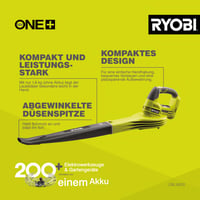 Akumulátorový fúkač lístia Ryobi OBL1820S ONE+ 18V – bez akumulátora a nabíjačky, rýchlosť vzduchu 245 km/h, prietok vzduchu 2,6 m³/min, zelený 3