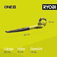 Akumulátorový fúkač lístia Ryobi OBL1820S ONE+ 18V – bez akumulátora a nabíjačky, rýchlosť vzduchu 245 km/h, prietok vzduchu 2,6 m³/min, zelený 9