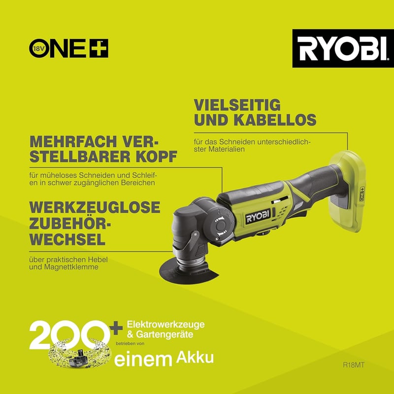 Unealtă Multifuncțională cu Acumulator RYOBI ONE+ R18MT-0 18V, Fără Cheie
