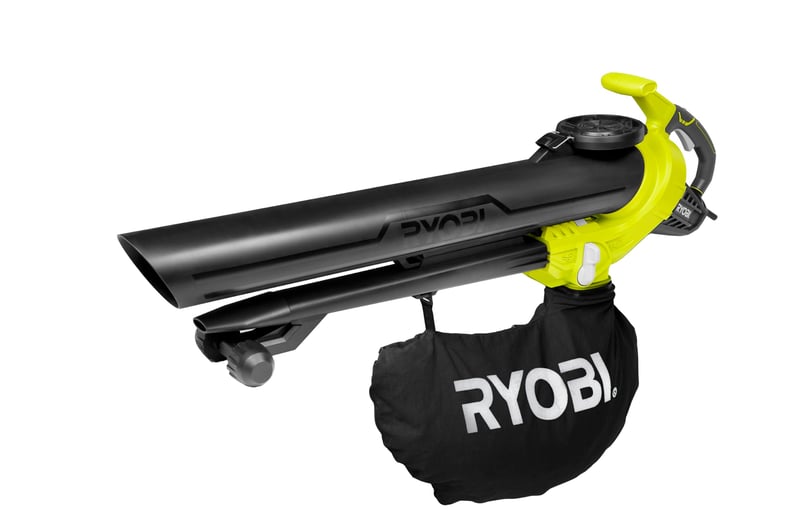 Aspirator, suflantă și tocător de frunze electric 3 în 1 RYOBI RBV3000CESV, cu sac de colectare impermeabil de 45 de litri, pentru terase și grădini mari