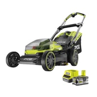 Mașină de tuns iarba cu acumulator Ryobi RY18LMX40A-150 18V ONE+ fără perii – lățime de tăiere 40 cm, reglaj pe înălțime în 6 trepte 20-70 mm, 700 m², adaptor pentru mulcire, acumulator 5,0 Ah 1