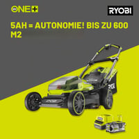 Mașină de tuns iarba cu acumulator Ryobi RY18LMX40A-150 18V ONE+ fără perii – lățime de tăiere 40 cm, reglaj pe înălțime în 6 trepte 20-70 mm, 700 m², adaptor pentru mulcire, acumulator 5,0 Ah 2