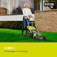 Mașină de tuns iarba cu acumulator Ryobi RY18LMX40A-150 18V ONE+ fără perii – lățime de tăiere 40 cm, reglaj pe înălțime în 6 trepte 20-70 mm, 700 m², adaptor pentru mulcire, acumulator 5,0 Ah 3