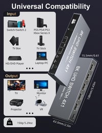 Rytaki 4 az 1-ben HDMI 2.1 kapcsoló, 8K/60Hz, 4K/240Hz, HDR, távirányítóval, alumínium 9