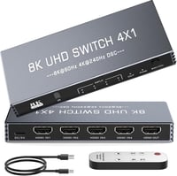 Rytaki 4 az 1-ben HDMI 2.1 kapcsoló, 8K/60Hz, 4K/240Hz, HDR, távirányítóval, alumínium 1
