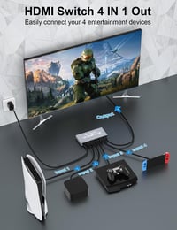 Rytaki 4 az 1-ben HDMI 2.1 kapcsoló, 8K/60Hz, 4K/240Hz, HDR, távirányítóval, alumínium 2