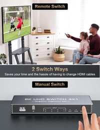Rytaki 4 az 1-ben HDMI 2.1 kapcsoló, 8K/60Hz, 4K/240Hz, HDR, távirányítóval, alumínium 8