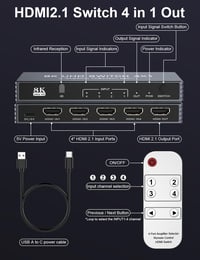 Rytaki 4 az 1-ben HDMI 2.1 kapcsoló, 8K/60Hz, 4K/240Hz, HDR, távirányítóval, alumínium 7