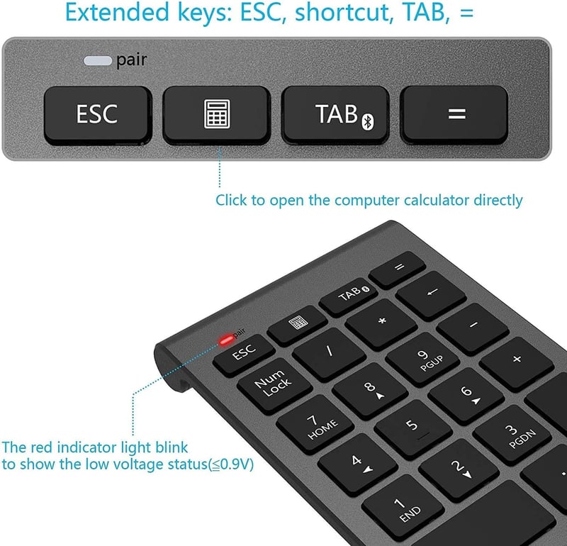 Rytaki Bluetooth Numerikus Billentyűzet - 22 Gombos Vezeték Nélküli Számbillentyűzet Laptophoz, PC-hez - Adatbevitel, Könyvelés, Excel Táblá