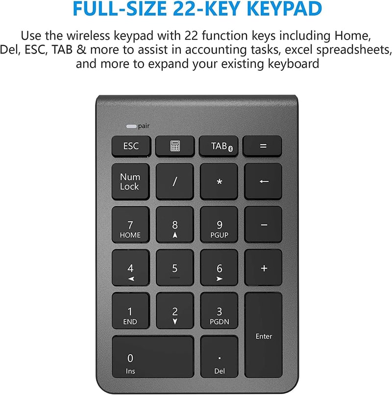 Rytaki Bluetooth Numerikus Billentyűzet - 22 Gombos Vezeték Nélküli Számbillentyűzet Laptophoz, PC-hez - Adatbevitel, Könyvelés, Excel Táblá