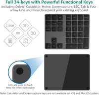 Rytaki Bluetooth Numerikus Billentyűzet - 34 Gombos Vezeték Nélküli Számpad, Újratölthető, Windows Kompatibilis Laptophoz, Tablethez 4