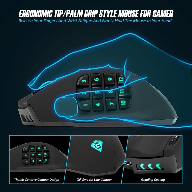 Rytaki Gamspeed V8 Pro Vezeték Nélküli MMO Gamer Egér 16000 DPI Lézer Technológiával, 16 Programozható Gombbal, RGB Világítással, Ergonomiku