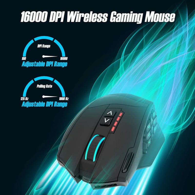 Rytaki Gamspeed V8 Pro Vezeték Nélküli MMO Gamer Egér 16000 DPI Lézer Technológiával, 16 Programozható Gombbal, RGB Világítással, Ergonomiku