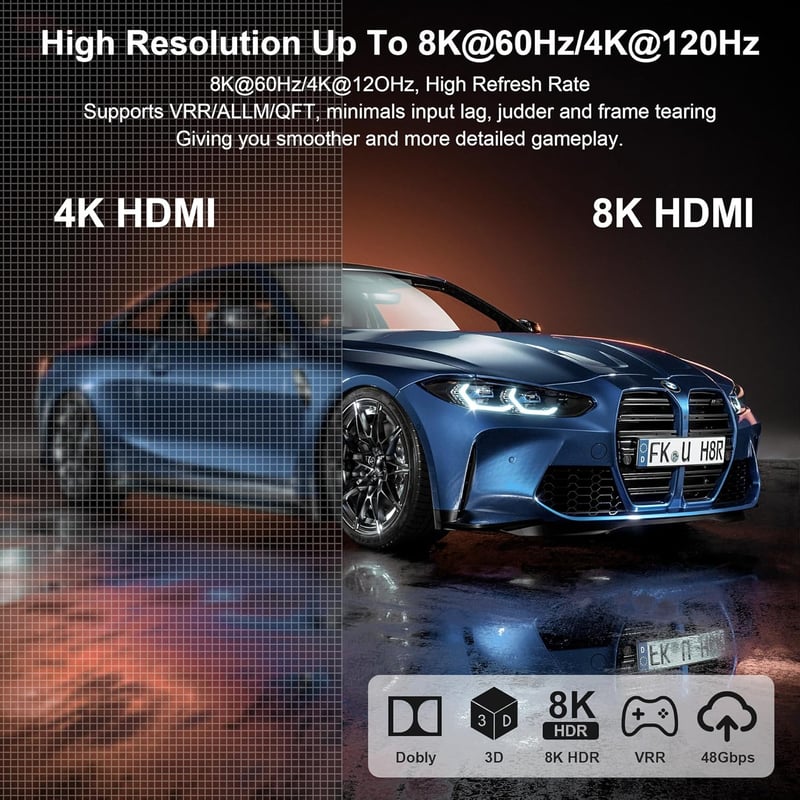 Rytaki HDMI 2.1 Switch 5 bemenet 1 kimenet - 8K@60Hz 4K@120Hz váltó távirányítóval, Xbox PS5 PC TV kompatibilis HDMI elosztó