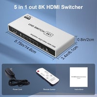 Rytaki HDMI 2.1 Switch 5 bemenet 1 kimenet - 8K@60Hz 4K@120Hz váltó távirányítóval, Xbox PS5 PC TV kompatibilis HDMI elosztó 8