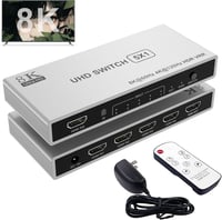 Rytaki HDMI 2.1 Switch 5 bemenet 1 kimenet - 8K@60Hz 4K@120Hz váltó távirányítóval, Xbox PS5 PC TV kompatibilis HDMI elosztó 1
