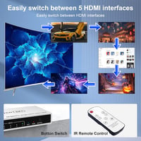 Rytaki HDMI 2.1 Switch 5 bemenet 1 kimenet - 8K@60Hz 4K@120Hz váltó távirányítóval, Xbox PS5 PC TV kompatibilis HDMI elosztó 7