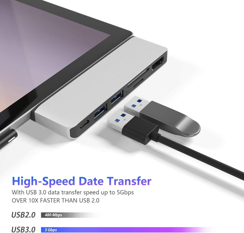Rytaki Microsoft Surface Pro 7 USB-C Hub Dokkoló, 6-in-2 Alumínium Adapter 4K HDMI, Type-C, 2 USB 3.0 Port, SD/TF Kártyaolvasó (2019)