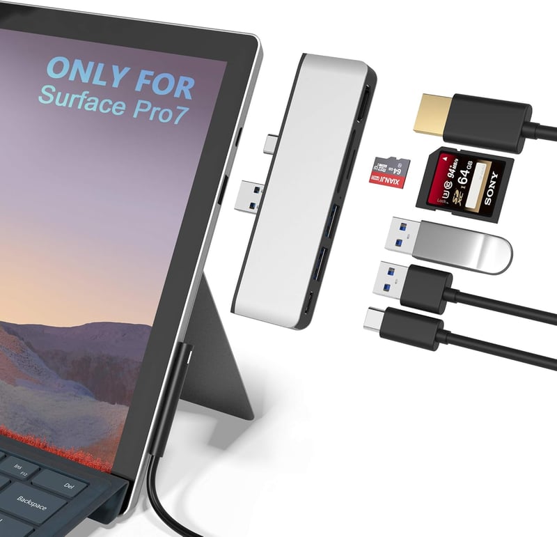 Rytaki Microsoft Surface Pro 7 USB-C Hub Dokkoló, 6-in-2 Alumínium Adapter 4K HDMI, Type-C, 2 USB 3.0 Port, SD/TF Kártyaolvasó (2019)