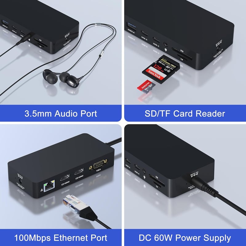 Rytaki Surface Dock 12 az 1-ben, Triple Display HDMI+VGA dokkoló Pro/Laptop/Go/Book