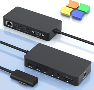 Rytaki 12-u-1 Microsoft Surface Docking Station - Podrška za trostruki zaslon (Dual HDMI+VGA), 4K kompatibilna, za Surface Pro/Laptop/Book seriju