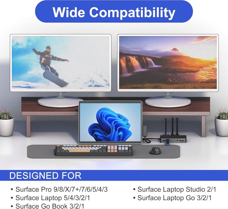 Rytaki Surface Dock 12 az 1-ben, Triple Display HDMI+VGA dokkoló Pro/Laptop/Go/Book