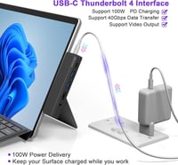 Rytaki Surface Pro 8/9/10/11/X Dokkoló Állomás - 4K HDMI, 100W USB-C Thunderbolt 4, Tripla Kijelző Támogatás, SD/TF Kártyaolvasó, Audió Port 6