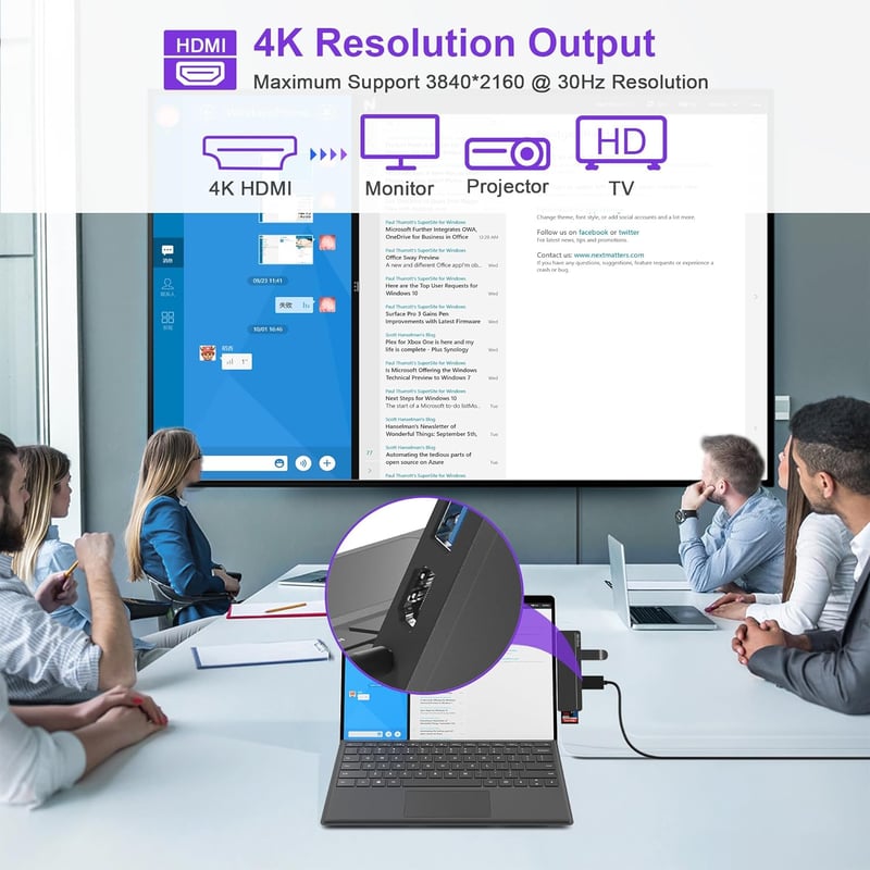 Rytaki Surface Pro 8/9/10/11/X Dokkoló Állomás - 4K HDMI, 100W USB-C Thunderbolt 4, Tripla Kijelző Támogatás, SD/TF Kártyaolvasó, Audió Port