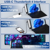 Rytaki Surface Pro 9/10/11/X Dokkoló Állomás - 4K HDMI, USB-C Thunderbolt 4, 100W PD Töltés, USB 3.0, Audio, SD/TF Kártyaolvasó Csatlakozó 4