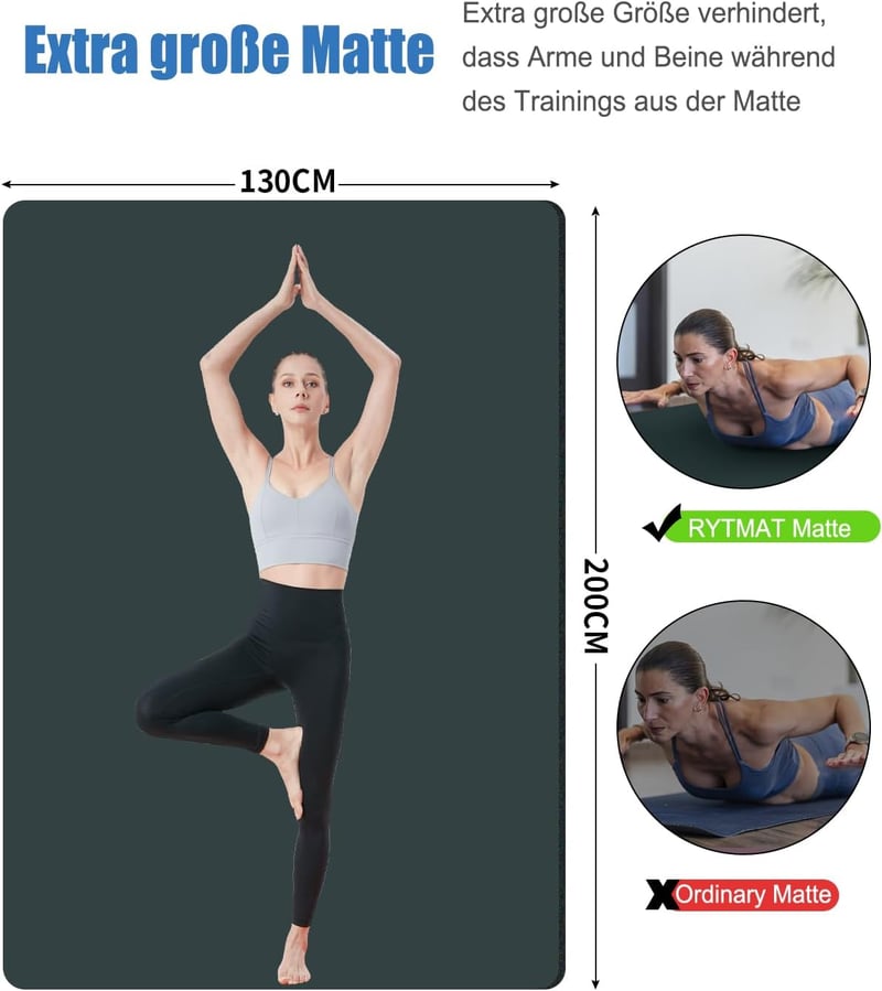 RYTMAT XXL Jóga Szőnyeg 200x130 cm NBR 15mm Fitness Matrac Pilates Tornázáshoz