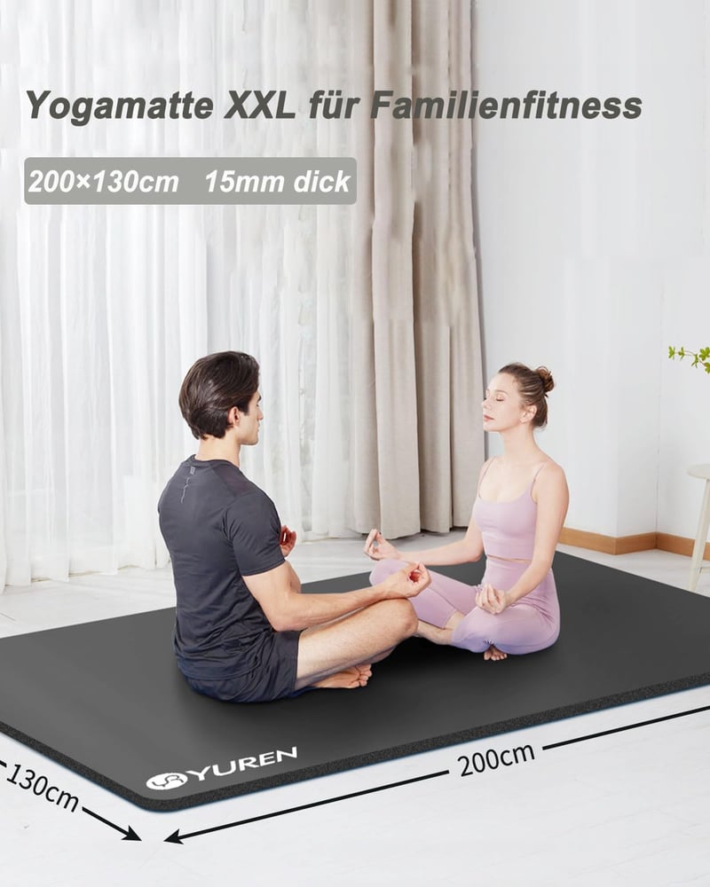 RYTMAT XXL jógamatrac NBR fekete 200 x 130 cm, 15 mm/10 mm vastag, edzéshez, jóga, pilates, gimnasztika, kisállat felnőtteknek