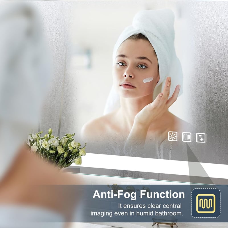 S'bagno Fürdőszobai Tükör Hangszóróval és LED Világítással, 100x70 cm, Bluetooth , Páramentesítővel, Érintésvezérléssel