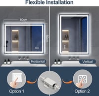 S'bagno 80x60 cm Fürdőszobai Tükör LED Világítással, Bluetooth Hangszóróval - Páramentesítő, Érintésérzékelős, Fényerőszabályzós, Függőleges 9