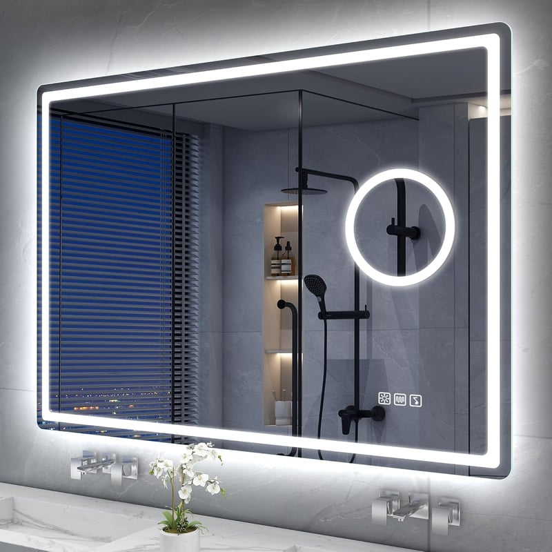S'bagno Bluetooth Fürdőszobai Tükör LED Világítással 100x70 cm - 5x Nagyítóval, Páramentesítővel, 3 Színhőmérséklettel