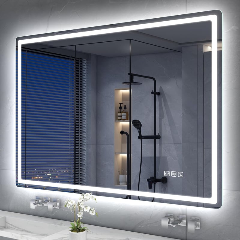 S'bagno Fürdőszobai Tükör Hangszóróval és LED Világítással, 100x70 cm, Bluetooth , Páramentesítővel, Érintésvezérléssel
