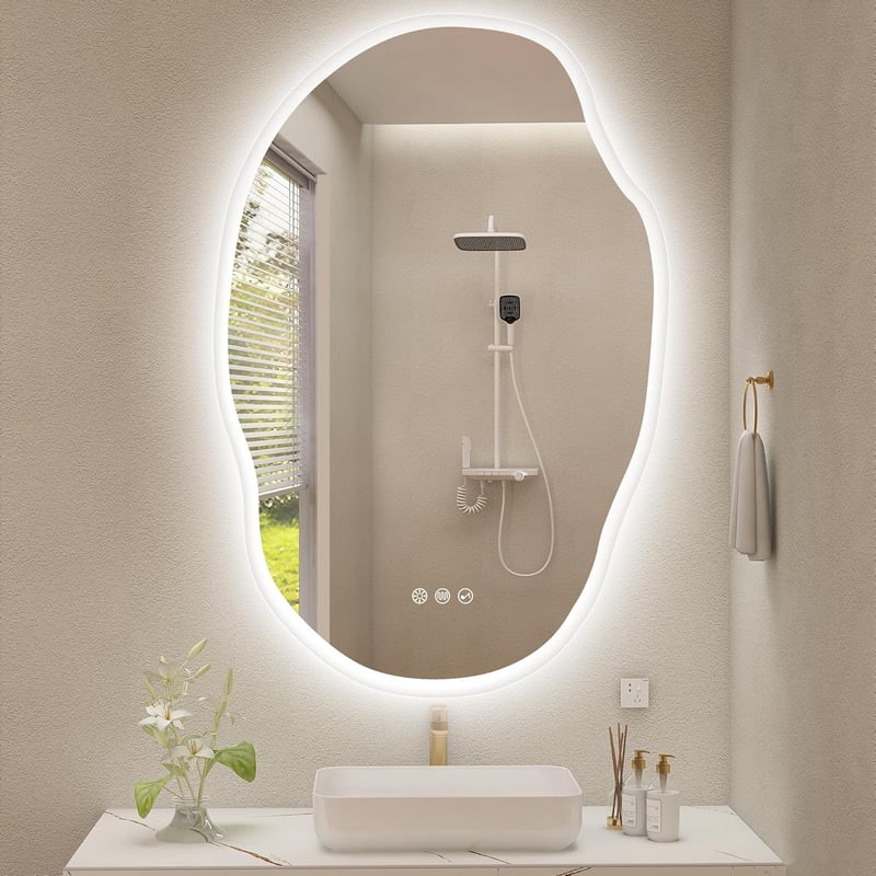 S'bagno Fürdőszobai Tükör LED Világítással 60x90 cm - Bluetooth, Páramentesítő, 3 Színhőmérséklet, Fényerőszabályzás, IP44 Vízálló, Memória 