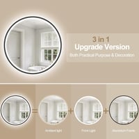 S'bagno Kerek Fürdőszobai Tükör 600 mm - Alumínium Keret, LED Világítás, Páramentesítő Funkcióval, 3000-6500K Színhőmérséklet, Fekete 3