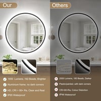 S'bagno Kerek Fürdőszobai Tükör 600 mm - Alumínium Keret, LED Világítás, Páramentesítő Funkcióval, 3000-6500K Színhőmérséklet, Fekete 5