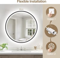 S'bagno Kerek Fürdőszobai Tükör 600 mm - Alumínium Keret, LED Világítás, Páramentesítő Funkcióval, 3000-6500K Színhőmérséklet, Fekete 9