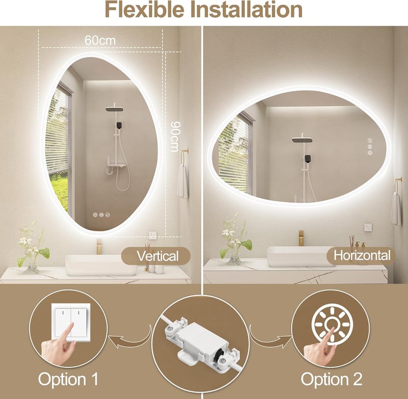 S'bagno LED Fürdőszobai Tükör 600x900 mm - Bluetooth, Páramentesítő, 3 Színhőmérséklet, Fényerőszabályzás, Memória Funkcióval, Vízálló IP44
