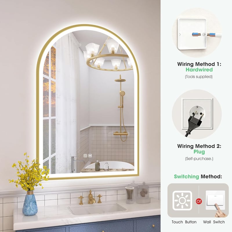 S'bagno LED fürdőszobai tükör 90x60cm, alumínium keret, páramentesítő, 3000-6500K