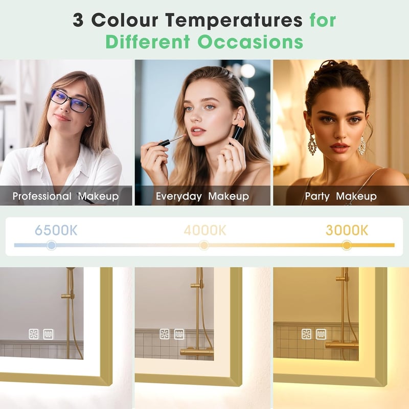 S'bagno LED fürdőszobai tükör 90x60cm, alumínium keret, páramentesítő, 3000-6500K