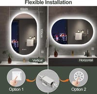 S'bagno Ovális Fürdőszobai Tükör LED Világítással 100x60 cm - Bluetooth, Páramentesítő, 3 Színhőmérséklet, IP44 Vízálló, Memória Funkcióval 9