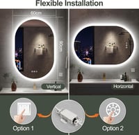 S'bagno Ovális Fürdőszobai Tükör LED Világítással 60x90 cm - Bluetooth, Páramentesítő, 3 Színhőmérséklet, IP44 Vízálló, Memória Funkcióval 9