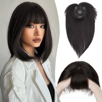 S-noilite príčesok z pravých vlasov s ofinou pre ženy, 150% hustota, monofilová základňa, zahusťovač vlasov pre jemné vlasy, 35 cm, 38 g, #1B prirodzená čierna 1
