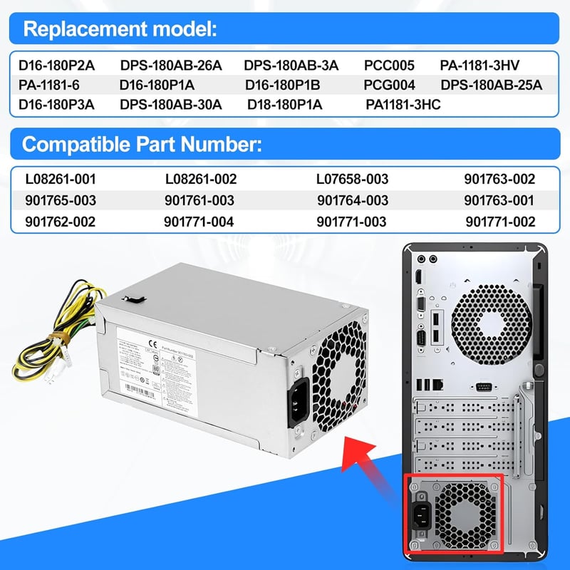 S-Union D16-180P2A 180W ATX Tápegység HP Prodesk 680 800 G3 SFF 480 600 G4 SFF 280 285 Pro G3 MT Számítógépekhez Kompatibilis