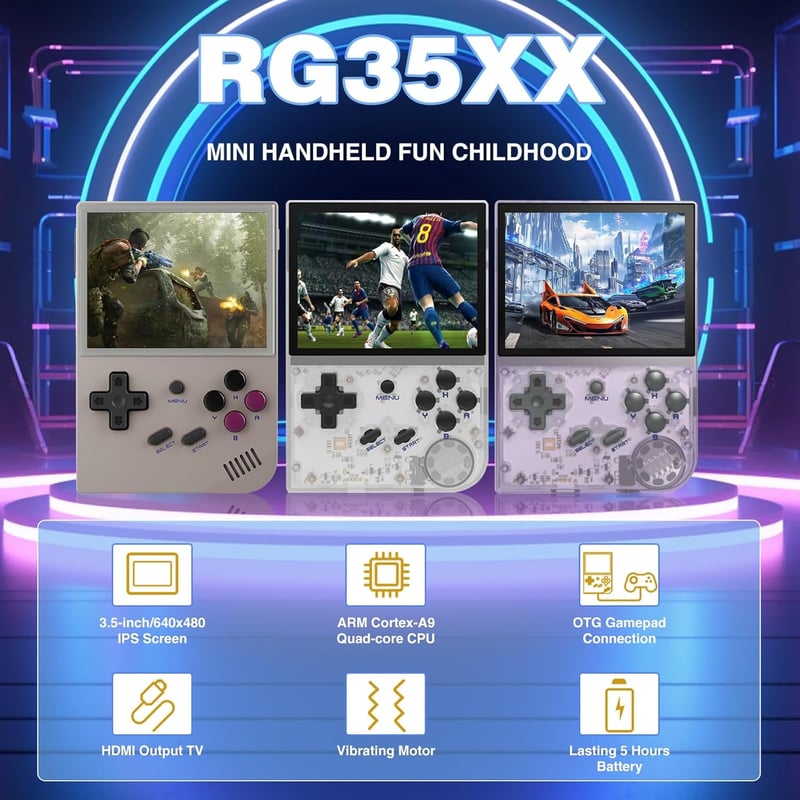 S_way RG35XX Hordozható Játékkonzol 3.5" IPS Kijelző 64GB 5500+ Játék TV Kimenet
